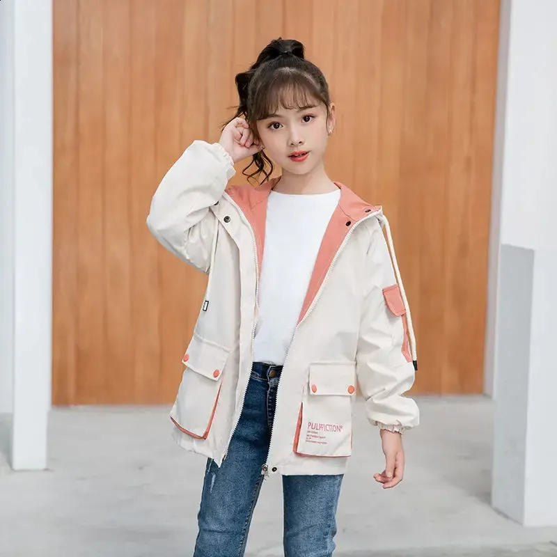 DHgate.com:Girls Autumn Spring Hooded Windbreaker Jacket