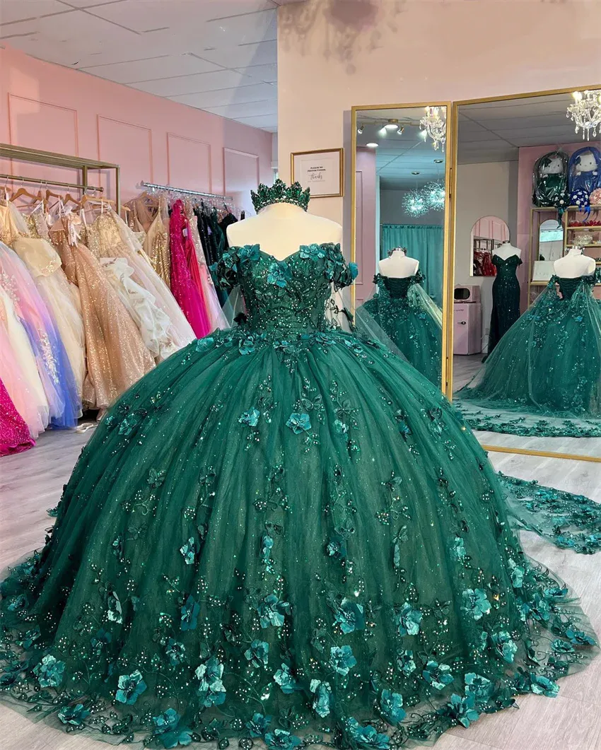 sachin and babi light blue dress Elegant Emerald Green Dress: 3D Appliqued Ball Gown... From Babynice666,  $215.48