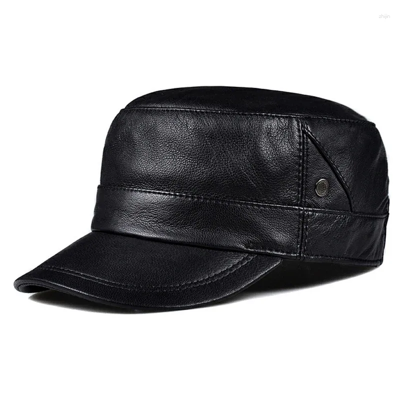 Premium Sheepskin Leather Cadet Hat Adjustable Military Style