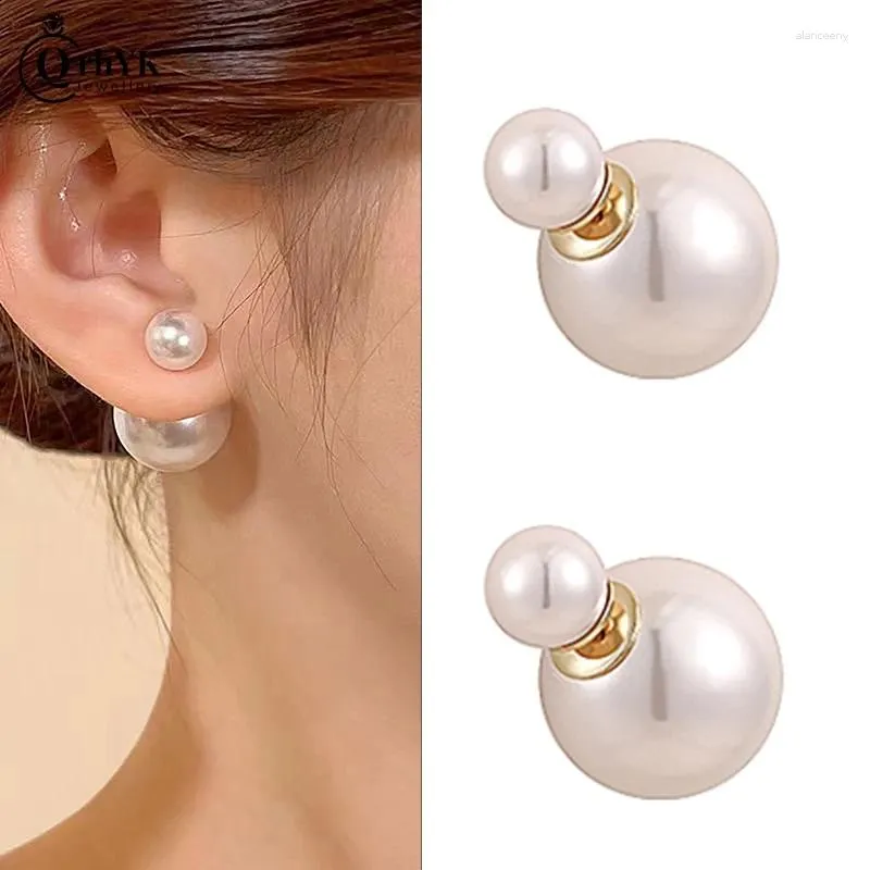 Orecchini A Borchia Doppia Perla Argento 925, Donna, Gioielli Moda, Bianco, Tondo