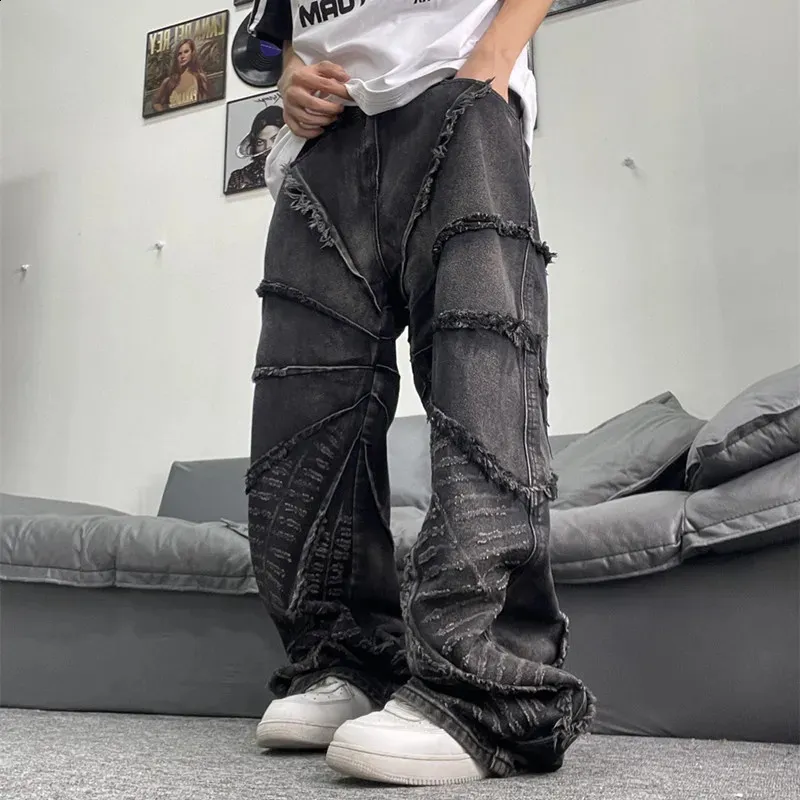 DHgate.com:Cyberpunk Black Stacked Denim Jeans: Trendy Y2K