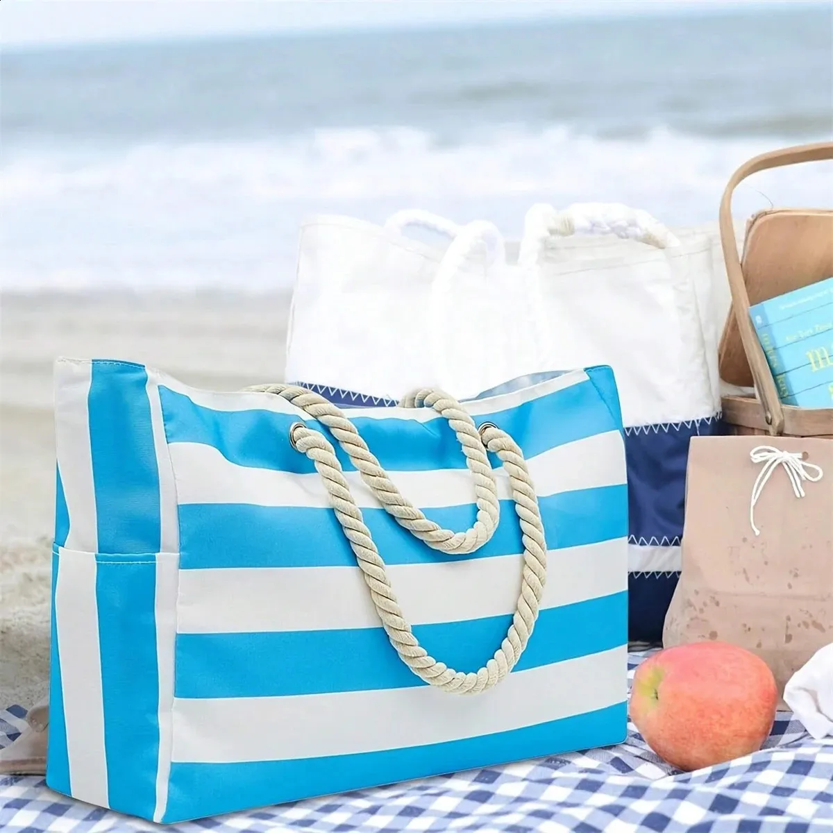 Striped canvas beach bag best sale