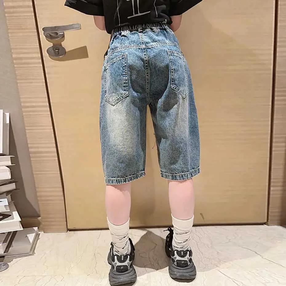 Short Jean Fille Garçon été – Coupe Décontractée à 4 Boutons – Tissu Extensible Confortable – Tailles 4 à 13 Ans