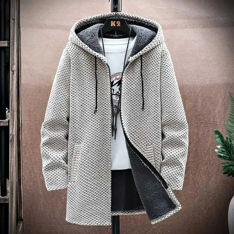Cashmere Wool Hooded Cardigan Sweater: Mens Cozy Warm Autumn