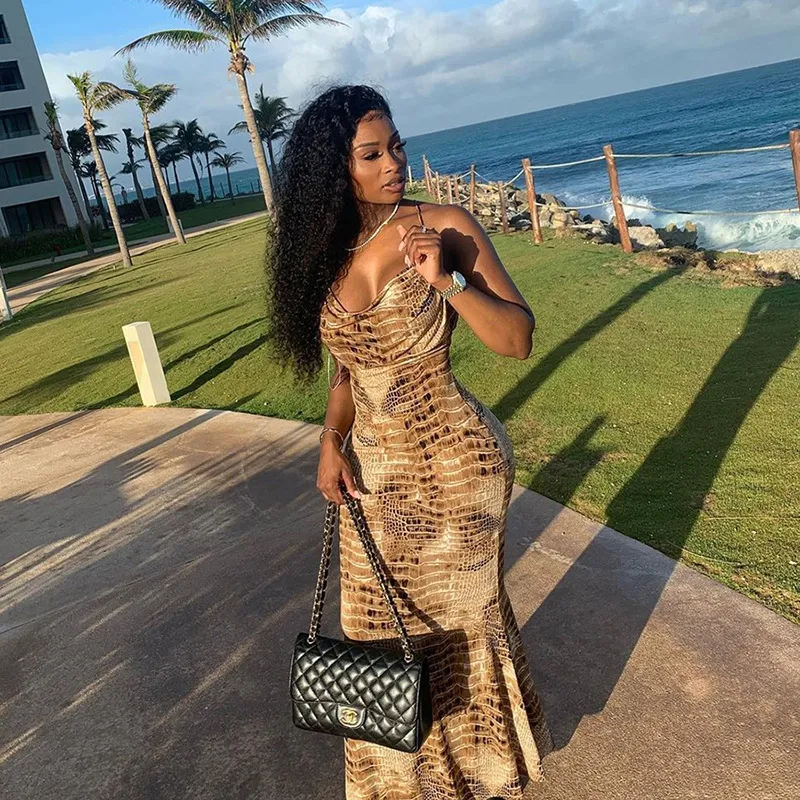 African Fashion Printed Slim Long Backless Maxi Dress For