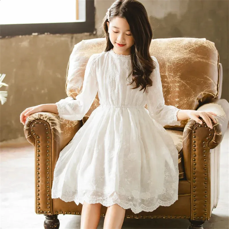 Elegant Lace Dress for Girls White Long Sleeve Party Dress, Perfect for  Weddings, Carnivals, and Special Occasions Sizes 6-16 Years