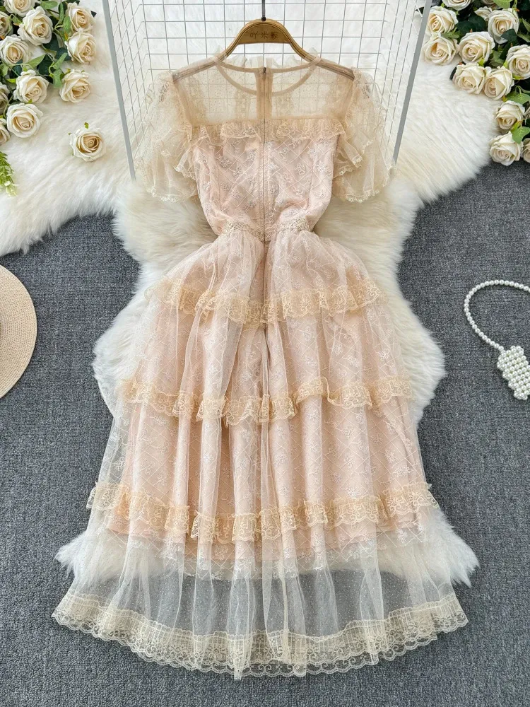 Elegant summer o-neck lace embroidered dress for women. Elegant summer o-neck lace embroidered dress for women.