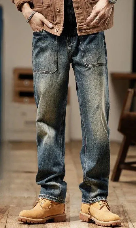 Khaki Straight Hip Hop Trousers Loose Mens Jeans Rock Male Khaki Straight Hip Hop Trousers Loose Mens Jeans Rock Male