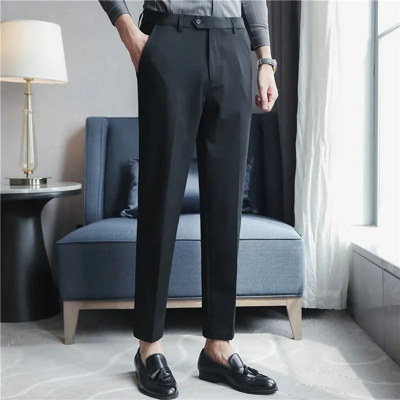 Homens vestidos calcas outono slim fit casual pantalon homme festa de casamento terno formal calca masculino roupas grandes 28 42 240717