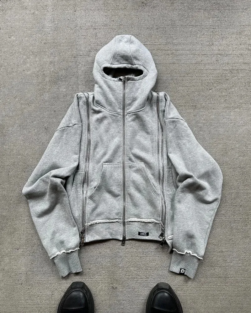 2024 Harajuku Y2K Gotik Ninja Fermuarlı Kapşonlu Patchwork Büyük