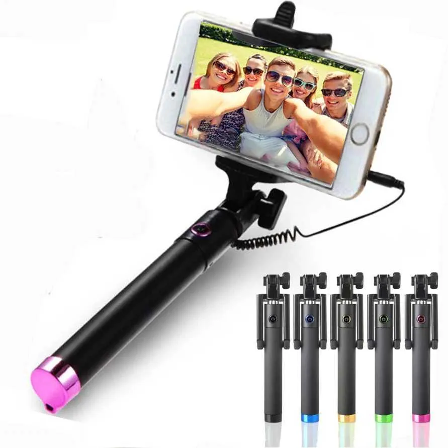 Universal Wired Selfie Stick Portable Phone Monopod, Easy Click