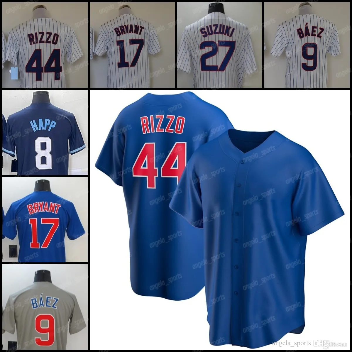 Jc Rizzo Blue Stitched Baseball Button Up Featuring Rizzo, Baez, Banks, Suzuki ...