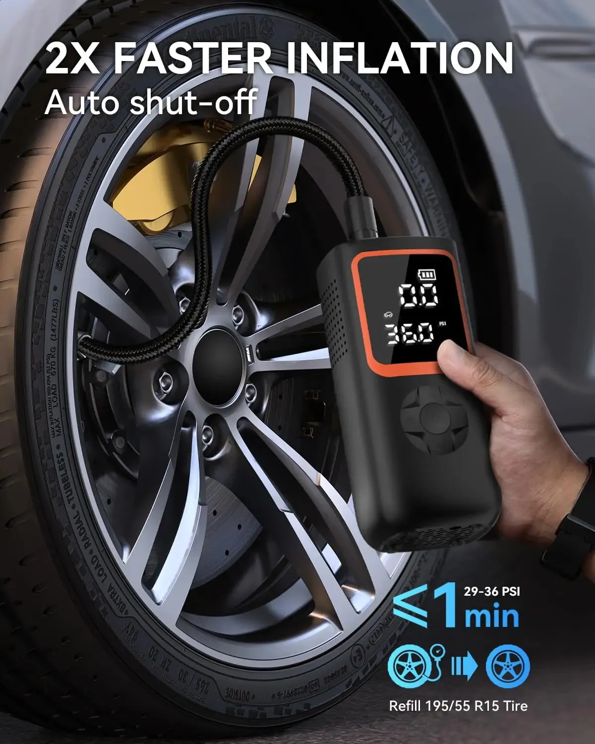 Tire Inflator Portable Air Compressor, 150 PSI Cordless Air Pump Tire Inflator 12v Dc Dual Power For Cars Motorcycles Bikes And Balls Accurate Pressure Lcd Display P 27002781 - View #11