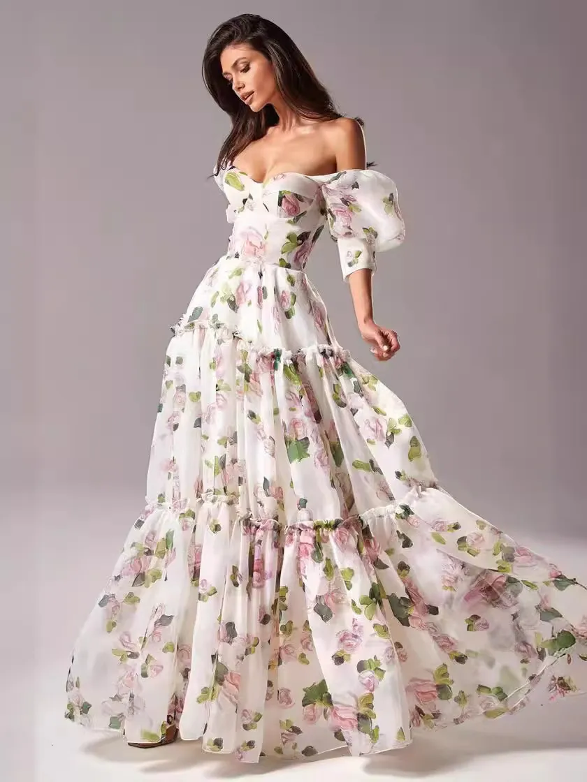white floral chiffon maxi dress Floral Print Chiffon Maxi Dress self-portrait-US