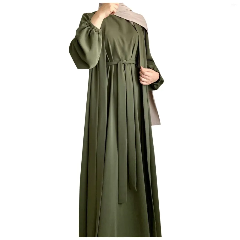 Work Dress Muslim Women Solid Color Floor-Length Long Sleeve Maxi Cardigan  with Belt from Dhgate Work Dresses - price 56.66