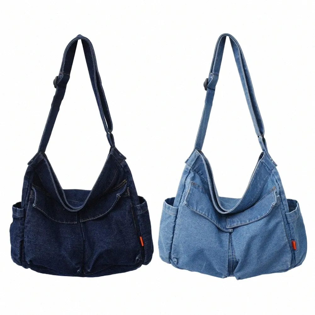 Yunzh Denim Canvas Tote Bag - Shoulder Handbag With Multiple Pockets For School & Travel - View #6