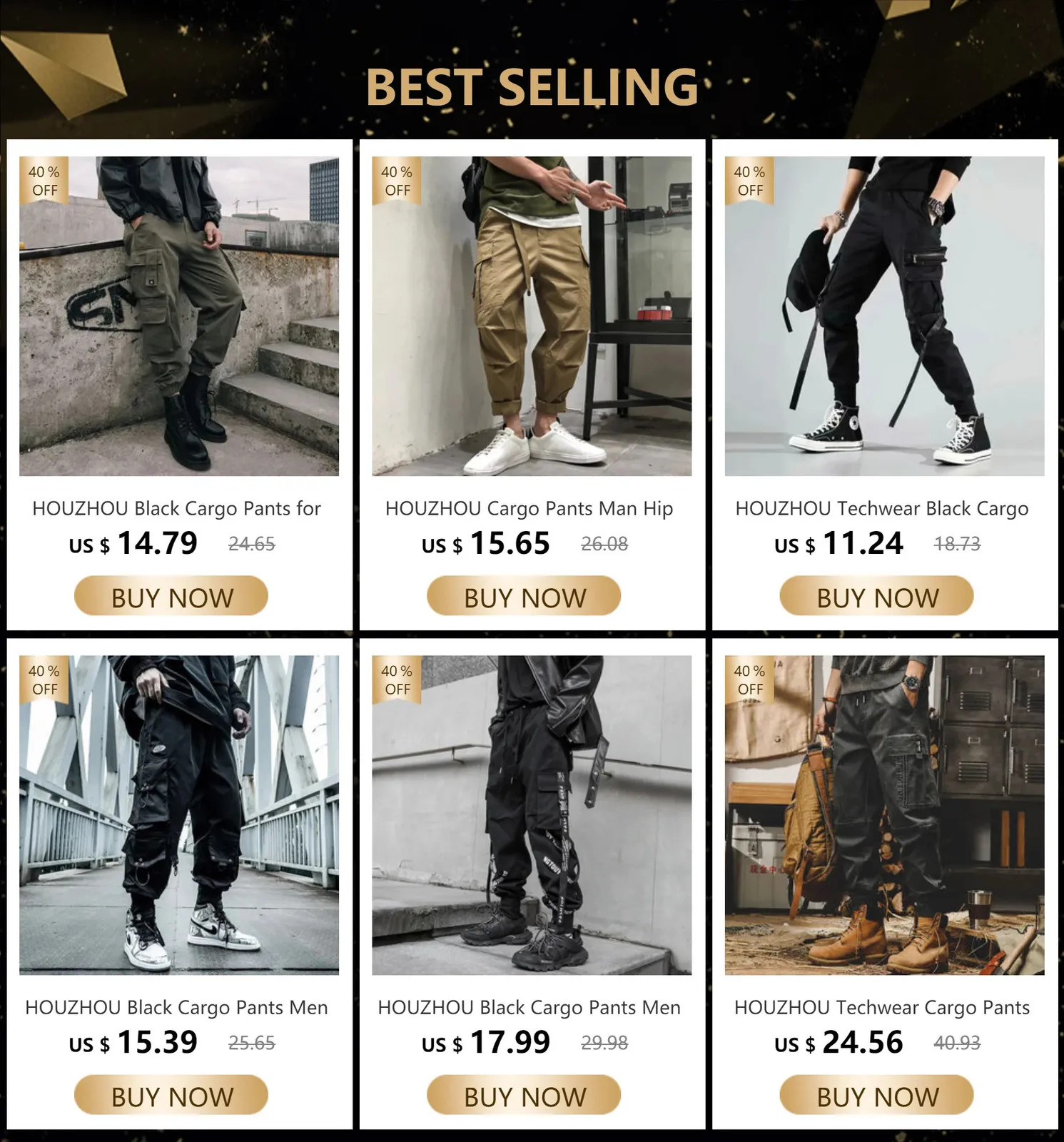 HOUZHOU Men's Oversized mens black cargo pants with HOUZHOU Men's Oversized mens black cargo pants with