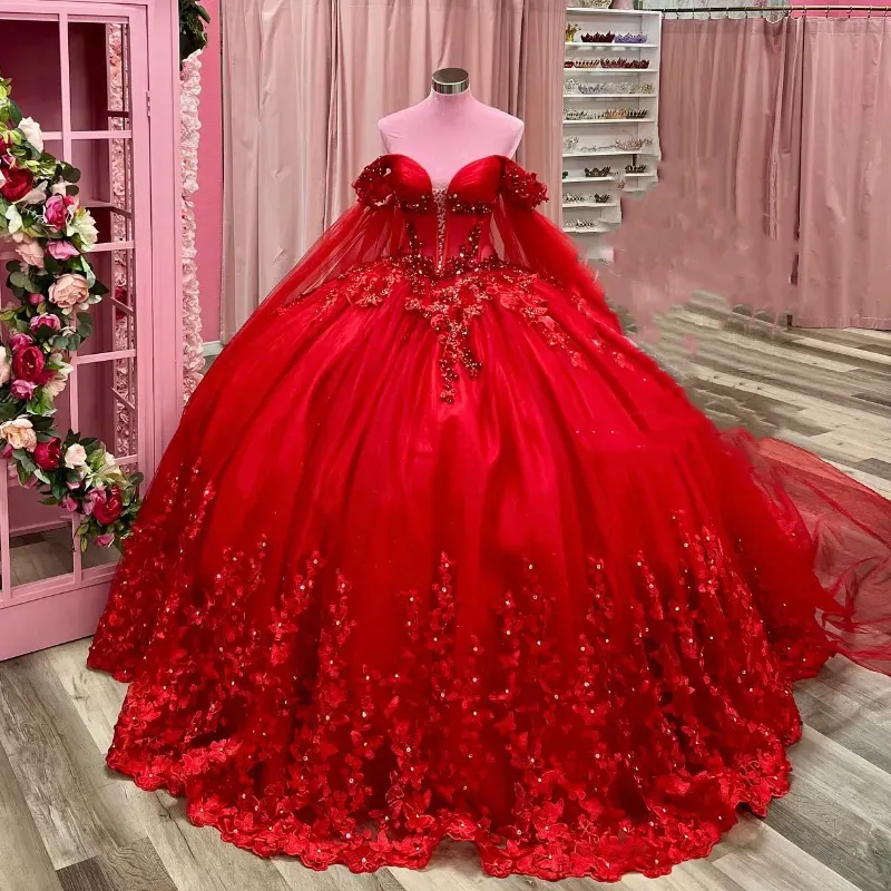 red dress with butterflies Red Quinceanera Gown: Buying Guide for SME Retailers