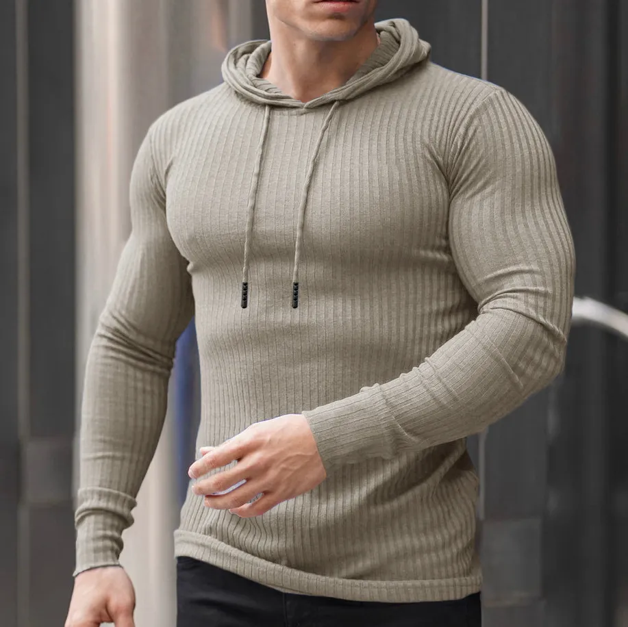 Mens Knitted Muscle Fit Hoodie Set For Sports, Muscle