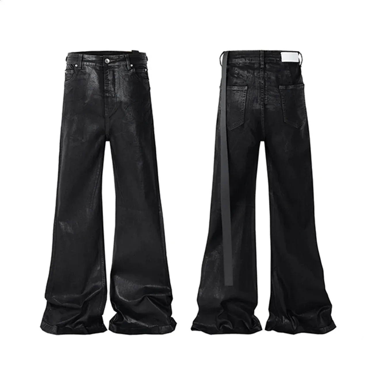 Men's Black Wax Leather Streetwear baggy jeans - Ropa Men's Black Wax Leather Streetwear baggy jeans - Ropa