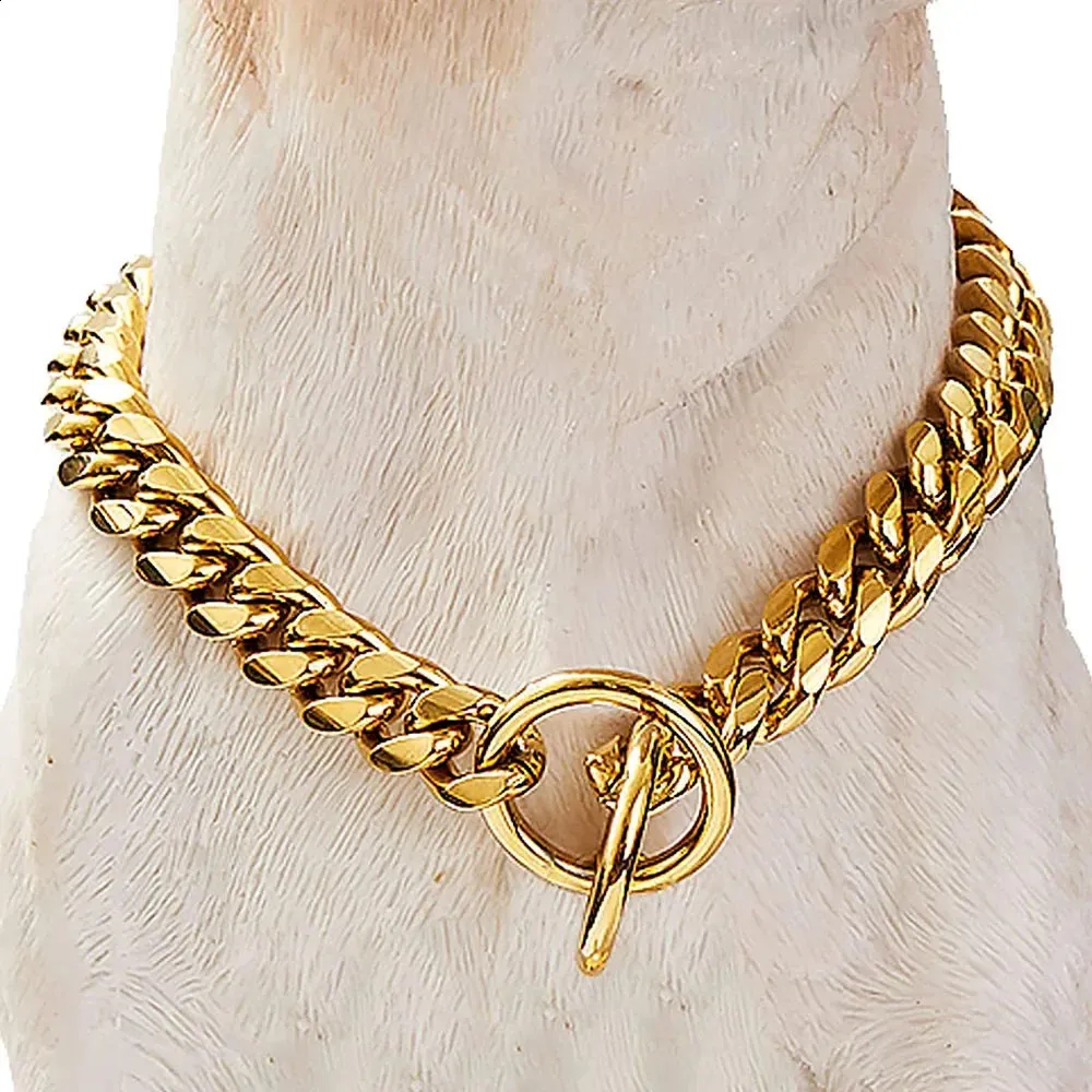 10mm Gold Chain Dog dog collars with Cuban Link