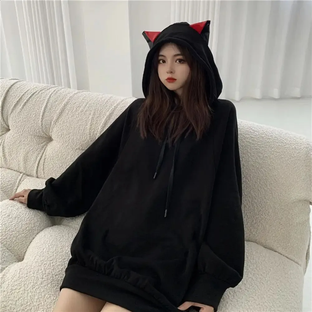 Cat Ear Hoodie: Womens Kawaii Pullover Sweatshirt Gothic Loose Fit