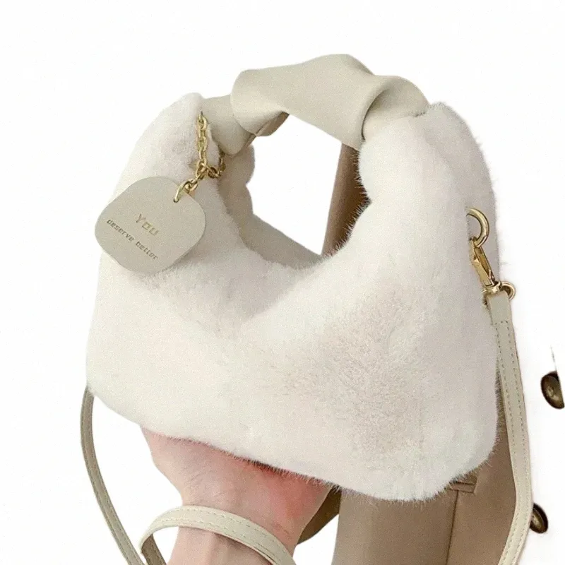 Women Faux Fur Plush Handbags Ruched Handle Small Lady Shoulder Crossbody Bag Casual Tote Half Mo Hobos Winter Bags For Women E9lE From 6 65 DHgate
