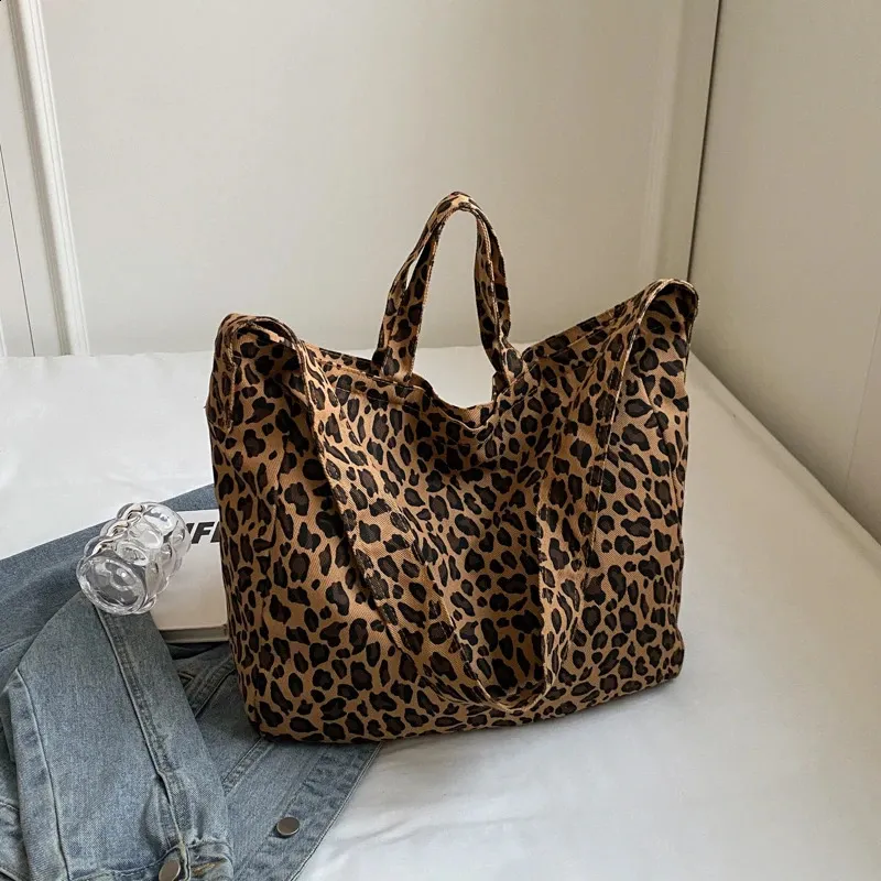 Leopard Print Canvas Tote Bag Fashionable Crossbody Shoulder