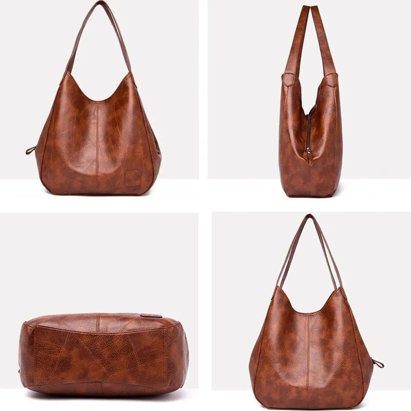 Vintage Leather Shoulder Bag - Large Capacity Marble Grain