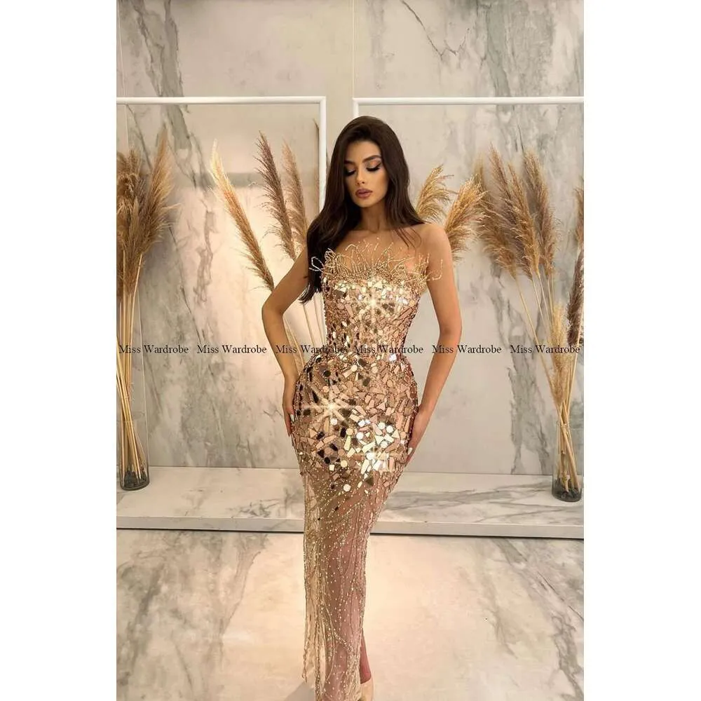 Gold Sequined Shiny Mermaid Evening Gown Strapless Lace See Through Beaded Prom Dress Ankle Length Open Back Formal Party Robe 6660311 Gold Sequined Shiny Mermaid Evening Gown Strapless Lace See Through Beaded Prom Dress Ankle Length Open Back Formal Party Robe 6660311