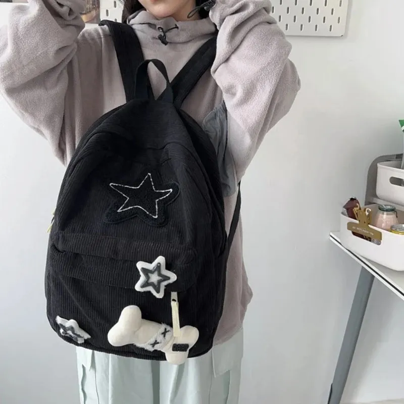 Y2K Stars Pattern Corduroy backpack for women - Cute