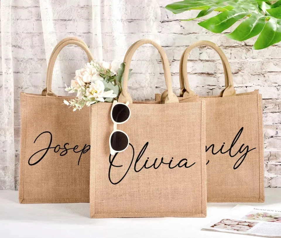 Gift Bags Bulk Beach Bags Wedding TOPTIE Jute Tote Bag With Button