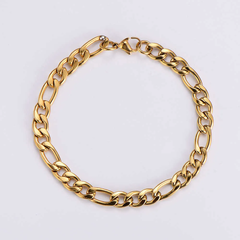 Mens Figaro Bracelet 18k Gold Plated Stainless Steel Chain, 7mm Wide,  Stylish Cuban Link Bracelet for Men Premium Quality, Buy Now!