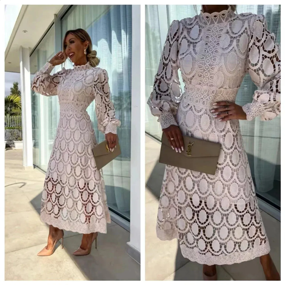 chinese dress ladies French style one shoulder long sleeve lace slit flowing wedding dress –  PreppyDress main image 0