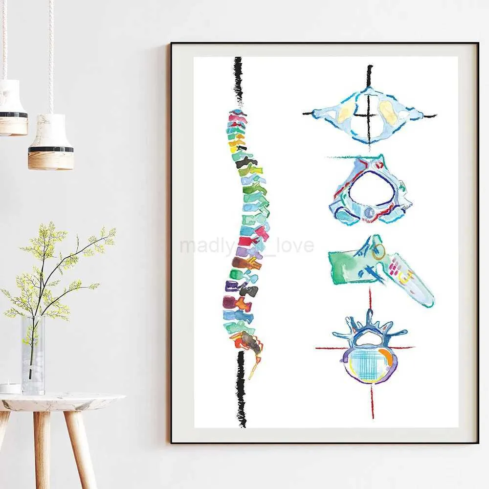 Watercolor Human Spine Anatomy Wall Art Canvas Print Medical ...