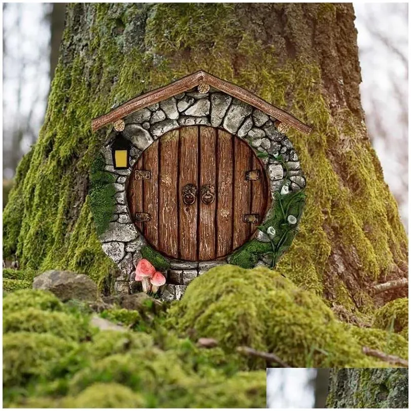 BrownArchway Mini Fairy Garden Door For Tree, 3D Miniature Fairy Door