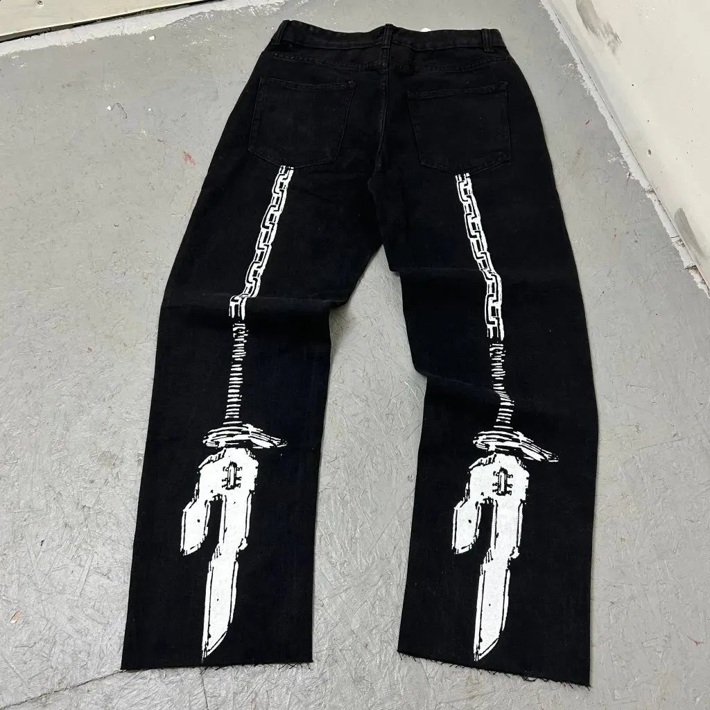 パンツ archive Lolita jeans black denim y2k Y2K Graphic Jeans: Harajuku Printed Wide Leg Pants - Shop