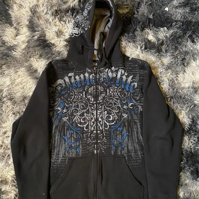 Y2K Cyber Grunge Emo Zip-Up Hoodie: Vintage Aesthetic Kpop Gothic Sweatshirt for Women Y2K Cyber Grunge Emo Zip-Up Hoodie: Vintage Aesthetic Kpop Gothic Sweatshirt for Women