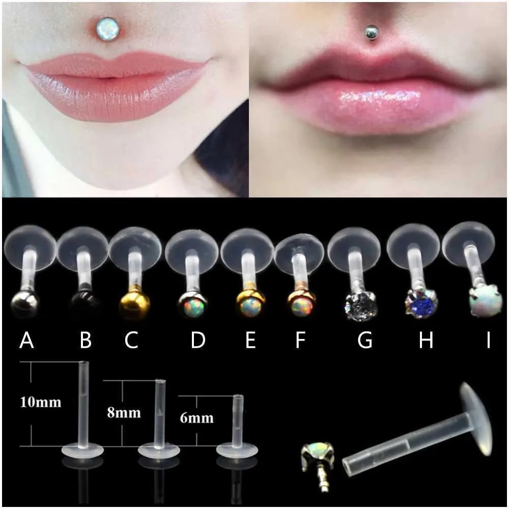 Showlove-1 Steel Labret Ear Lip Piercing Zircon Opal Earring Jewelry ...
