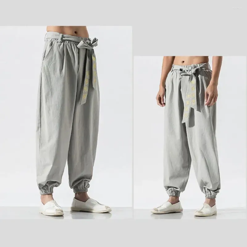 Chinese Style Retro Embroidered Harem Baggy Gym Pants With Elastic