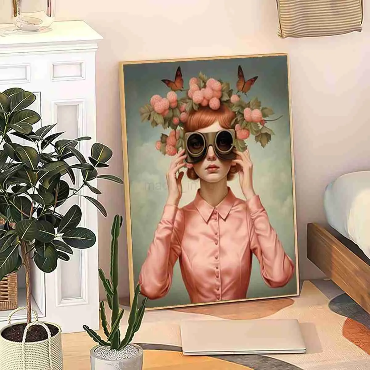 Marcos De Gafas Florales Arte De Pared: Retrato De Mujer Nórdica Con  Estampados De Lona De Mariposa Para Decoración Del Hogar De 1,21 € | DHgate, image size:1200x1200