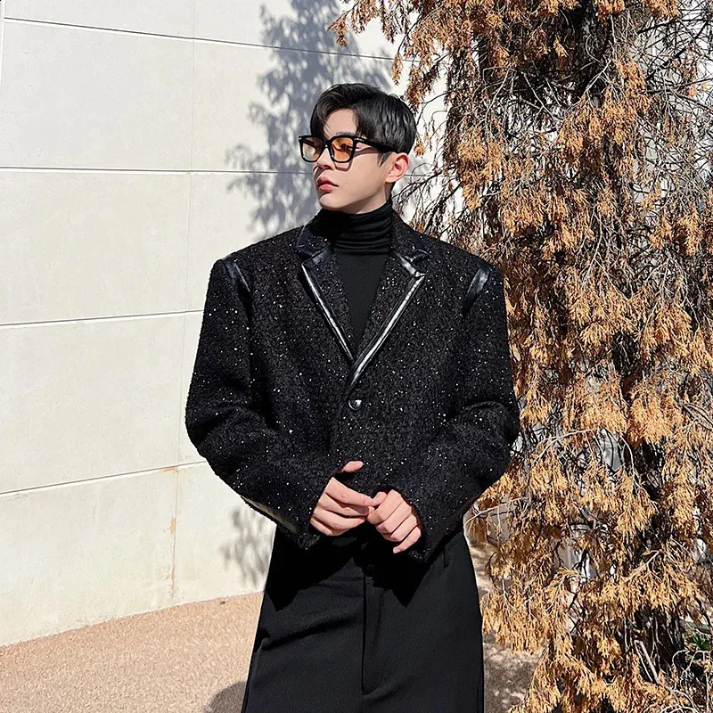 ELBORN TWEED SUIT BLAZER JACKET 36 韓国人気 Men's Black Tweed Blazer Casual Sports Jacket Slim Fit