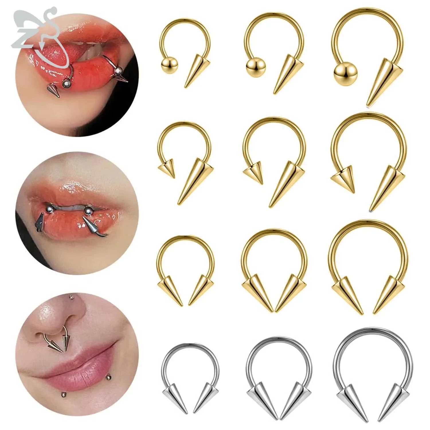 Gold Conical Horseshoe Nose Lip Ring: 16G Stainless Steel Tragus Spiral  Piercing Jewelry (7 Rings)