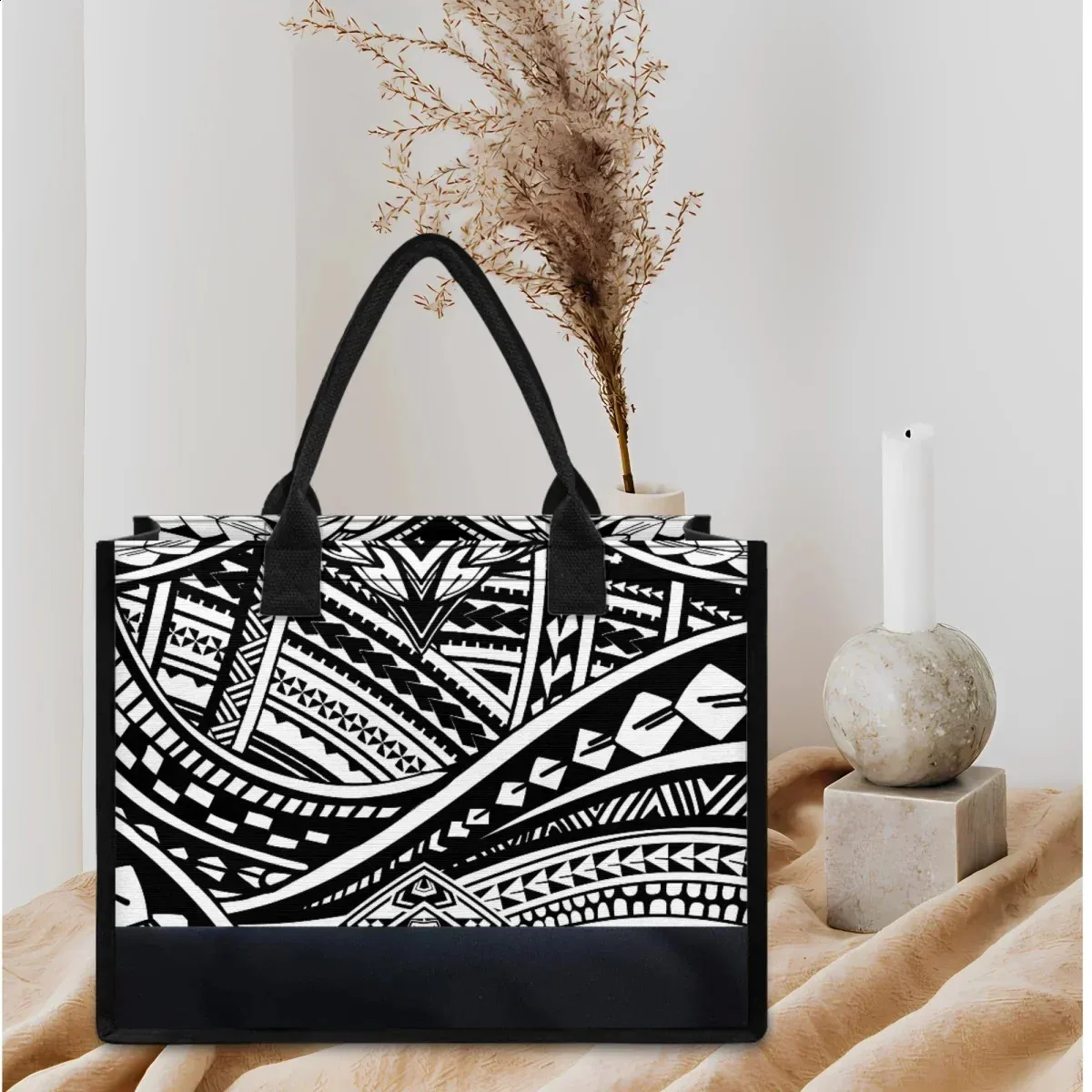 Polynesian Tote Bag Stylish Canvas Beach Bag, Large Capacity Travel  Handbag for Women, Elegant Totem Print Shopper