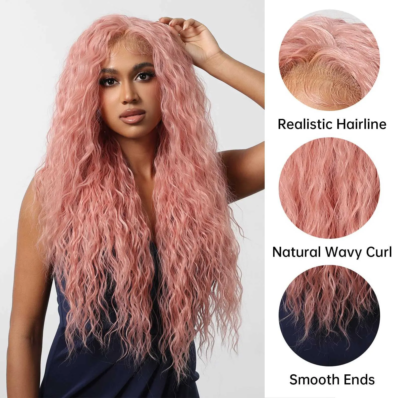 Pink Wig Long Natural Curly Wavy Hair Wigs Sadd872dee47747f88426651d4060c  main image 3