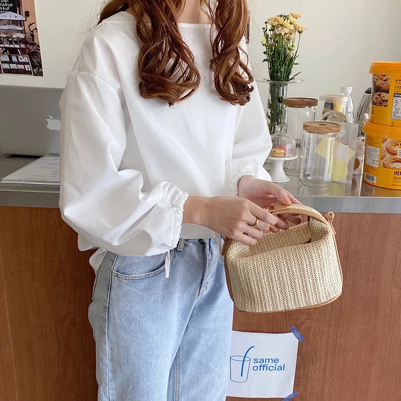 Straw Crossbody Bag For Women 2023 Fashion Small Knitting Tote Bohemian Summer Purse Handbag Travel Bucket Beach Bags 240821