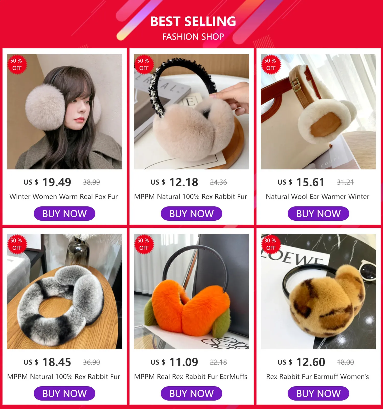 MPPM Real Rex Rabbit Fur Ear Muffs Winter Ear From Hui05