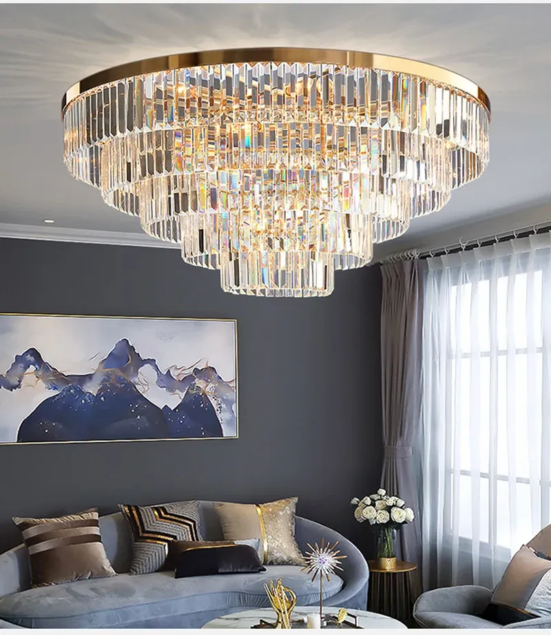 Modern Crystal Ceiling Chandelier For Living Room Gold Led Hanging Lamp ...