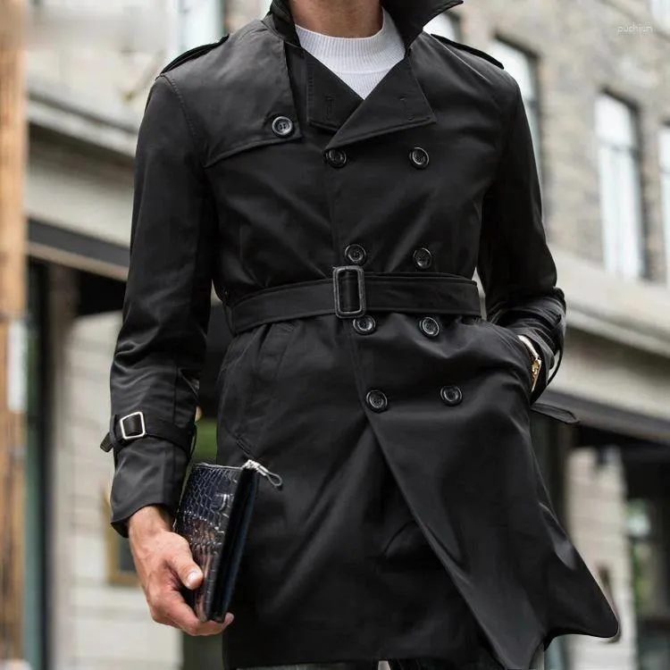 Men's Cotton Trench Coat Double Breasted Regular Length Casual