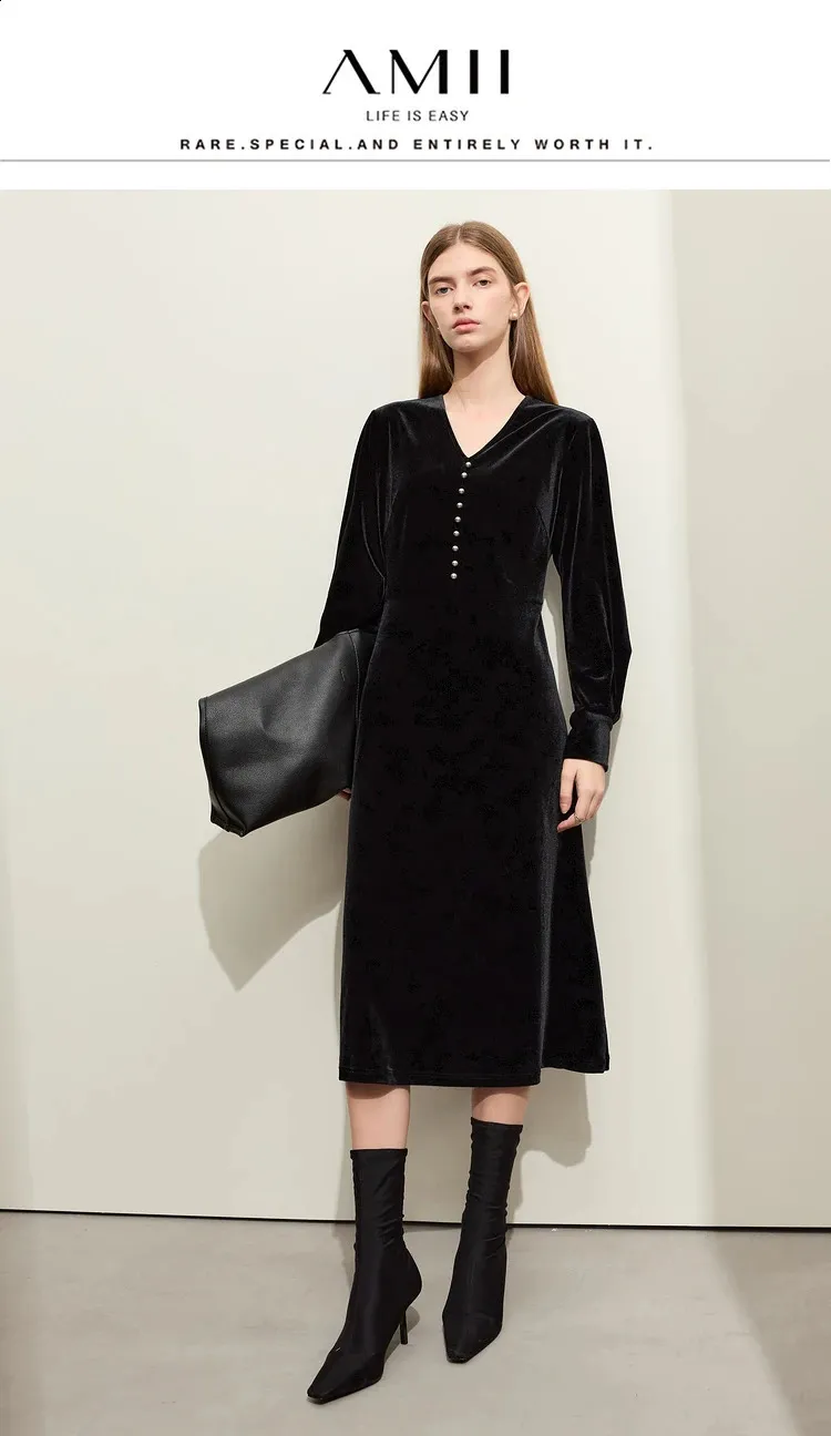 navy blue dress for baby girl AMII Minimalist Floor-Length Chiffon Dress For Women Winter Single-Breasted  Closure Short Sleeve from Dhgate Basic & Casual Dresses
